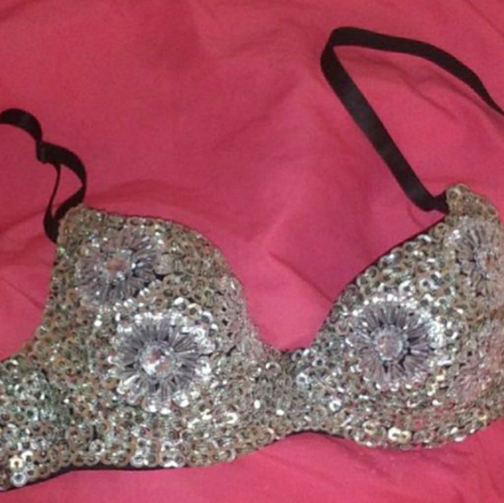 Black silver beaded bra sizes B-C